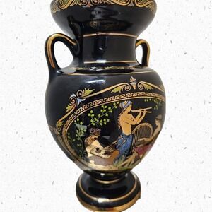 24k Gold Painted Adis Hand Made Double Handled Vase Greek Made Striking Decor
